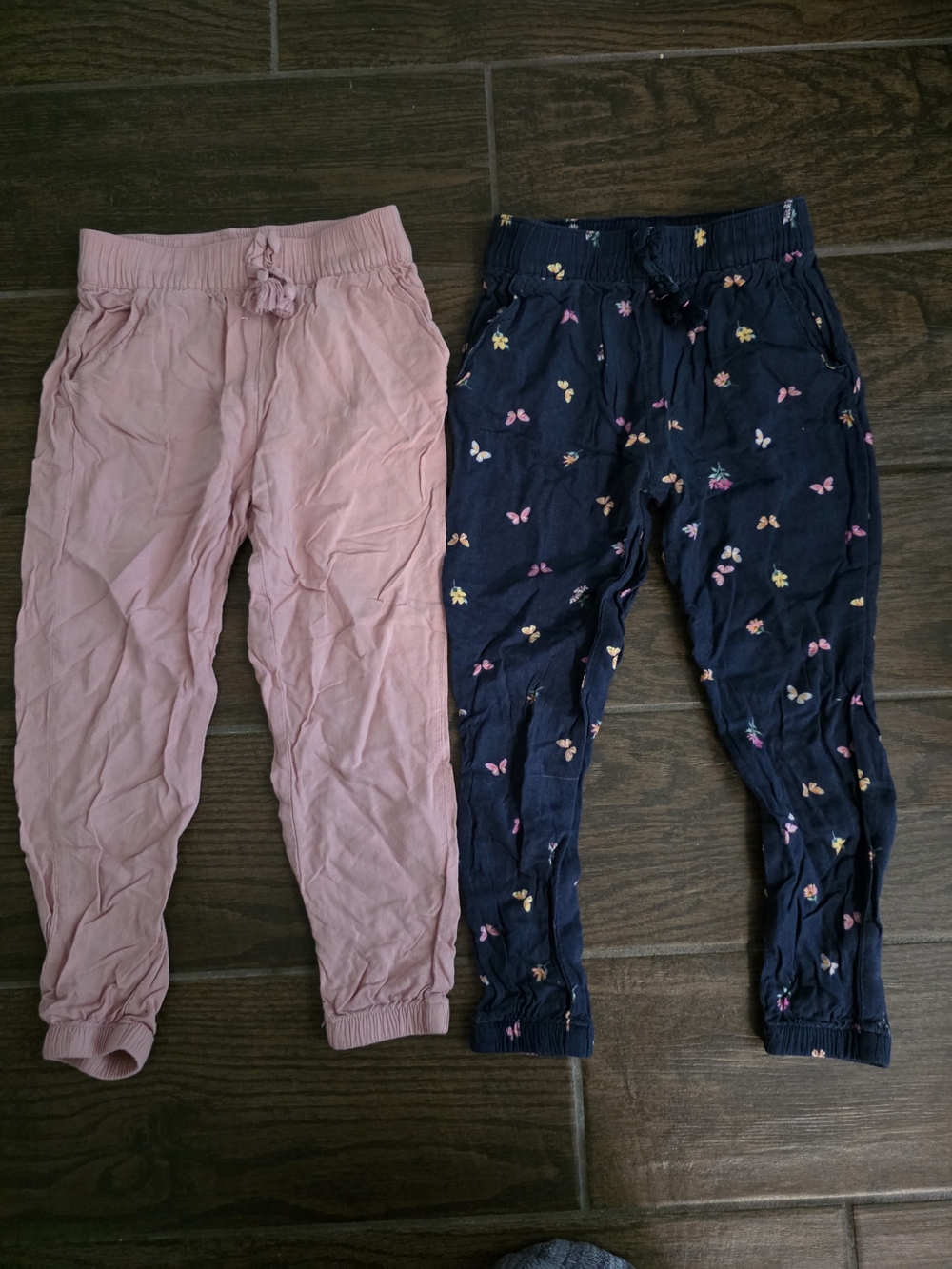 H&M Girls Pink & Navy Pull-On Joggers with Butterfly Print